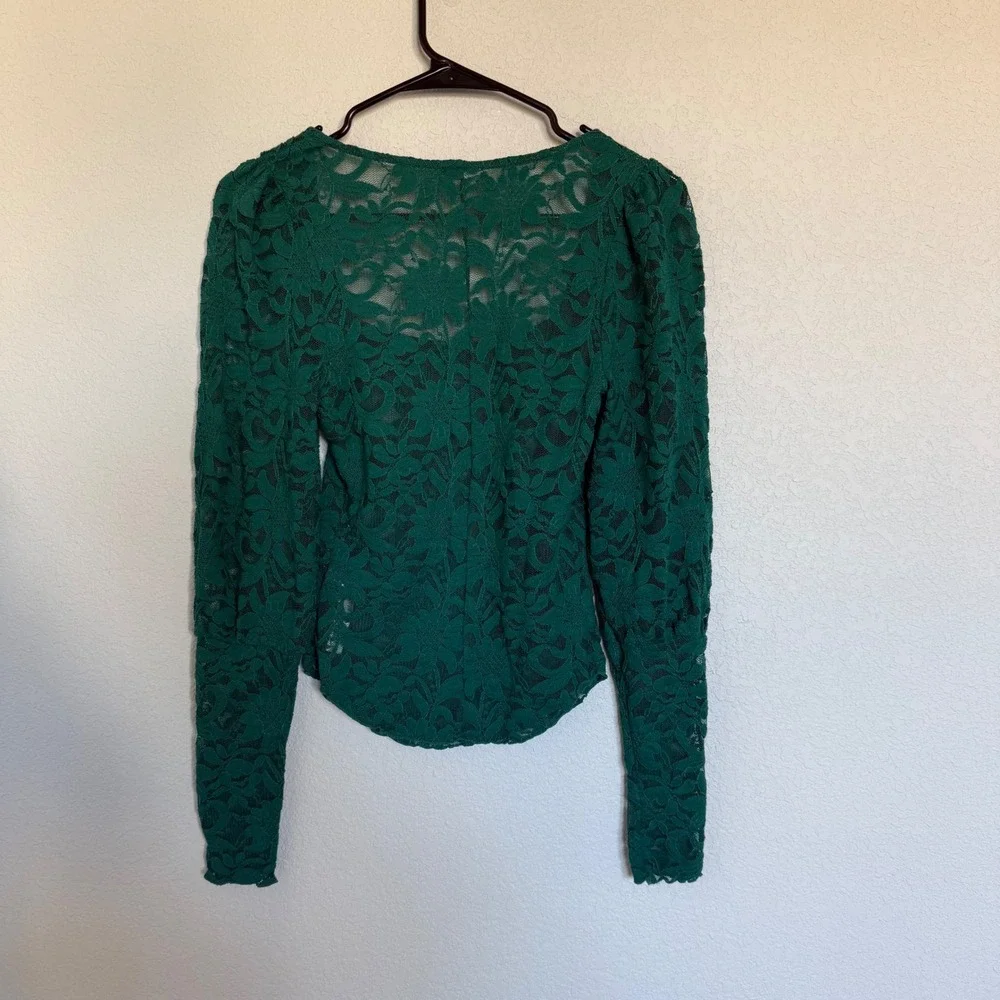 Intimately Free People Green Lace Square Neck Puff Sleeve Top Whimsigoth Boho XS